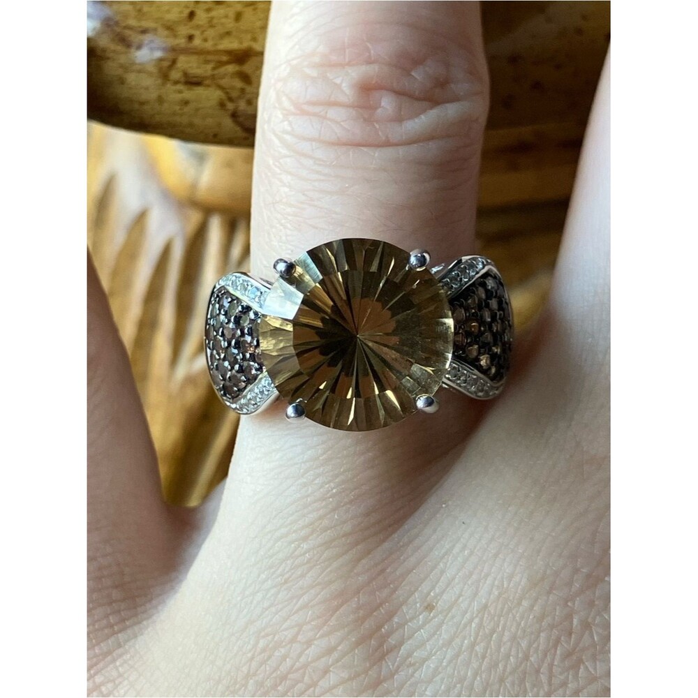 Natural Champagne Quartz Andalusite Sterling Silver Ring Size 7.75